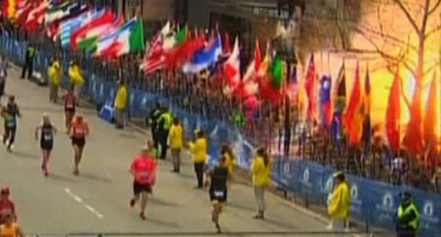NBC still image taken from video shows an explosion at the Boston Marathon